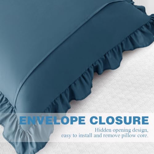 KKJIAF 2 Pack Ruffle Pillow Cases 24x24 Inches, Dark Blue - Image 6