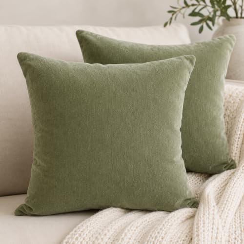 JoraLion Chenille Lumbar Pillow Covers 18x18 inch Olive Sage Green - Image 2