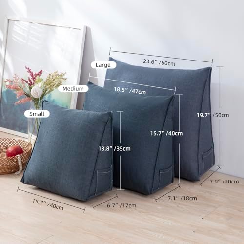 Triangular Reading Pillow with Side Pocket, Backrest Support Cushion - Image 2