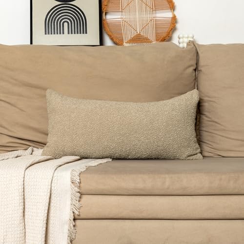 JoraLion 14x26 inch Boucle Lumbar Pillow Cover, Camel Woven Texture Neutral - Image 7