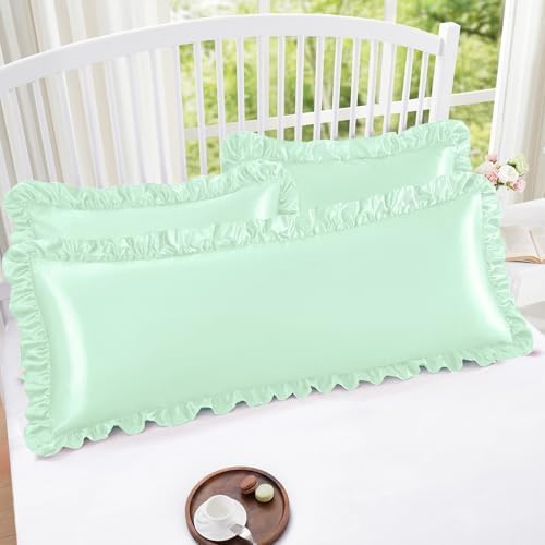 Homiest Mint Green Ruffle Satin Body Pillow Cover - Image 2