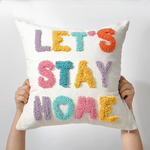 Boho Pillow Covers 18 * 18 Inch Handcrafted Loop Yarn Lettering - Image 3