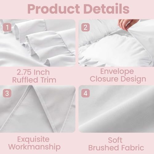 Set of 2 Brushed Microfiber Ruffle Pillow Cases Queen Size White - Image 3