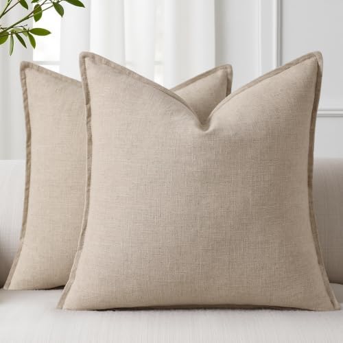 decorUhome Fall Natural Linen Throw Pillow Covers 18x18 Set of 2 by decorUhome