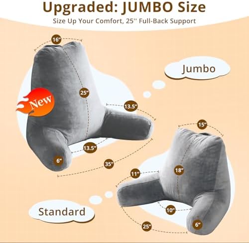 Sasttie Reading Pillow for Bed, Back Pillow for Sitting Up, Dark Grey - Image 2