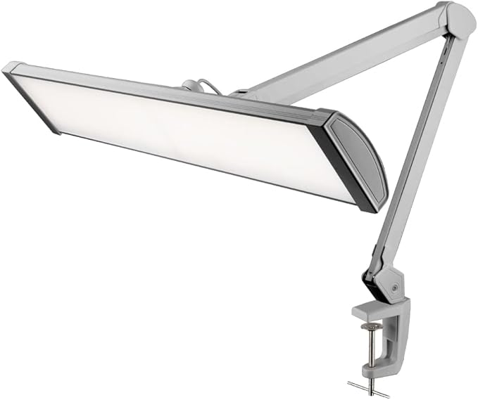 Neatfi Ultra 3,500 Lumen LED Desk Lamp, Color Correlated Temperature, 3 Light Modes, Dimmable, 45W, 26 Inch Wide Metal Shade, 540 SMD LEDs (CCT with Clamp, Silver)