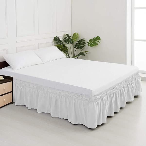 MEILA Wrap Around Bed Skirt Three Fabric Sides Elastic Dust Ruffled 14 Inch Tailored Drop,Easy to Install Fade Resistant-White, Twin/Full
