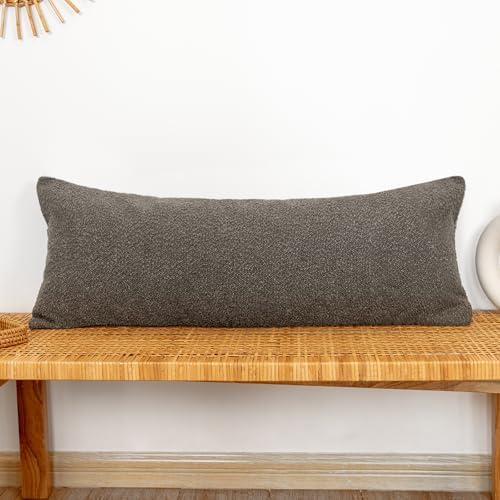 JoraLion 14x36 inch Boucle Lumbar Pillow Cover, Dark Brown Woven Texture - Image 2