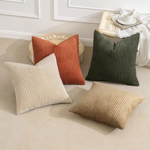 MIULEE Fall Corduroy Decorative Throw Pillow Covers Rust-Olive Green 20x20 - Image 4