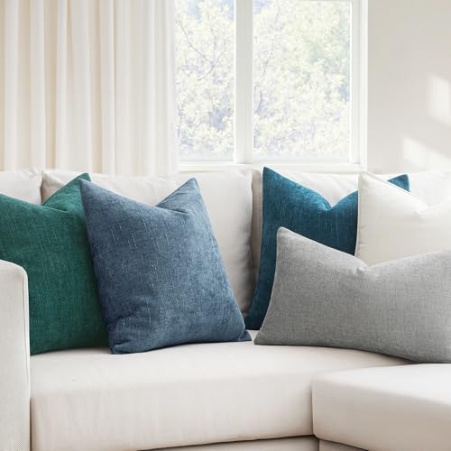 MIULEE Textured Chenille Throw Pillow Covers 20x20 Inch Smoke Blue - Image 2