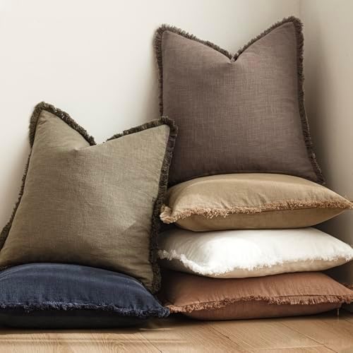 Foindtower Boho Linen Fringe Lumbar Throw Pillow Covers 12×20 Light Coffee - Image 6