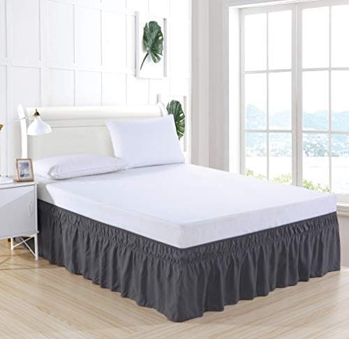 MEILA Wrap Around Bed Skirt Three Fabric Sides Elastic Dust Ruffled 16 Inch Tailored Drop,Easy to Install Fade Resistant-Dark Grey, Queen/King