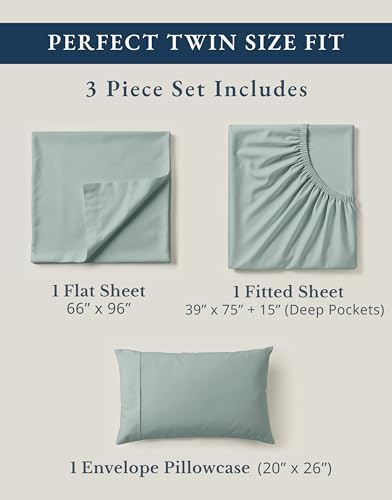 LANE LINEN Twin Bed Sheet Set 100% Organic Cotton Percale 3pc - Image 4