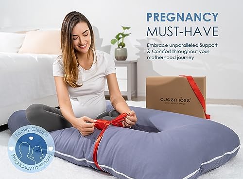 QUEEN ROSE 60 Inch Cooling U Shaped Pregnancy Body Pillow, Silky Blue Cover - Image 6