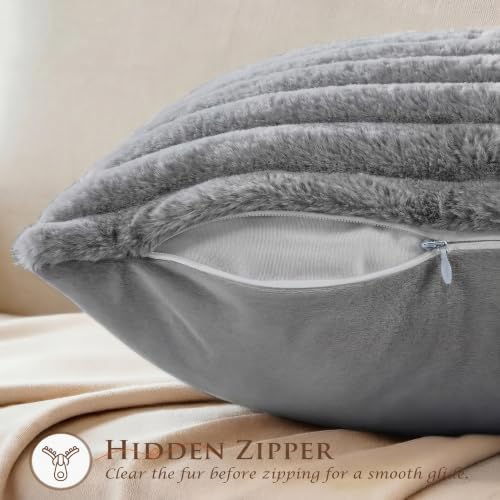 Set of 2 Decorative Throw Pillow Covers 18x18 Faux Fur Dark Gray - Image 3