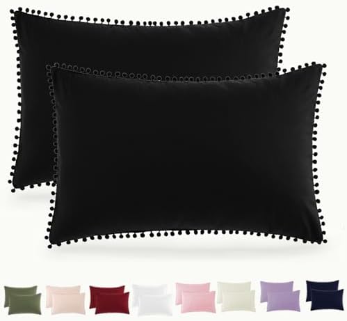Pom Poms Pillow Shams Queen Size Set of 2, Soft Microfiber Shams Cover by HommxJF