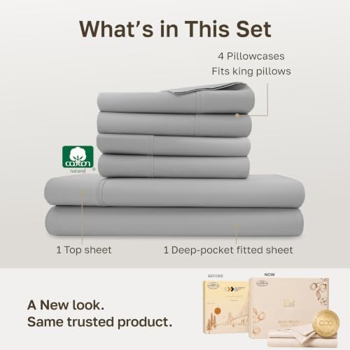 California Design Den Soft 100% Cotton Hotel Sheets King, Light Grey - Image 3