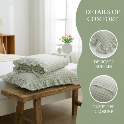 Mywinlle Muted Sage Green Checkered Plaid Pillow Shams - Image 5