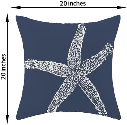 Navy Blue Coral Starfish Pillow Covers 20x20 Inch Set of 2 Coastal Throw - Image 6
