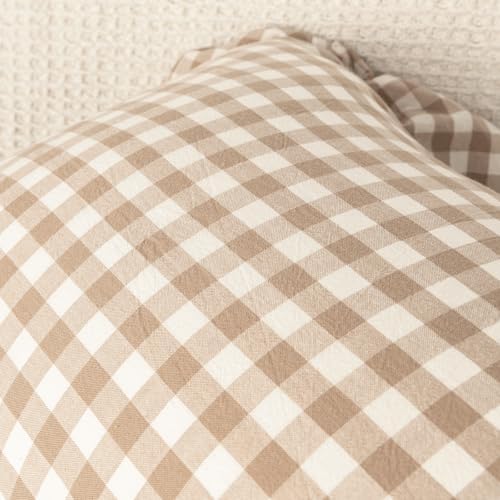 JoraLion Ruffled Throw Pillow Cover 20x20 Gingham Khaki - Image 6