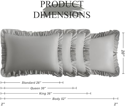 Ruffled King Pillow Shams, 2 Pack, 20x36 Inches, Smoke Grey - Image 3