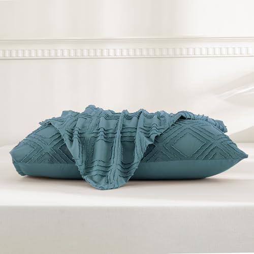 JELLYMONI Grayish Blue Grid Tufted Pillowcases King Size - Image 6