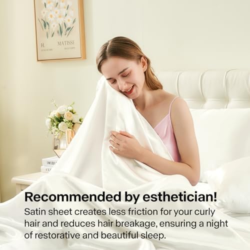 BEDELITE Satin Sheets Twin XL Size Bed Set, Ivory White, 3 Pieces - Image 4
