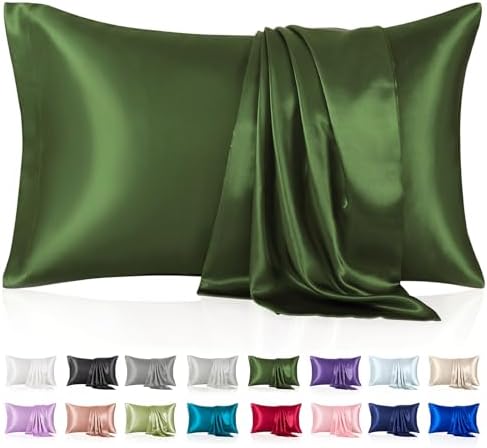 Silk Like Satin Pillowcase King Size, Dark Green, 2 Pack, 20x36 Inches by VCUSUELER