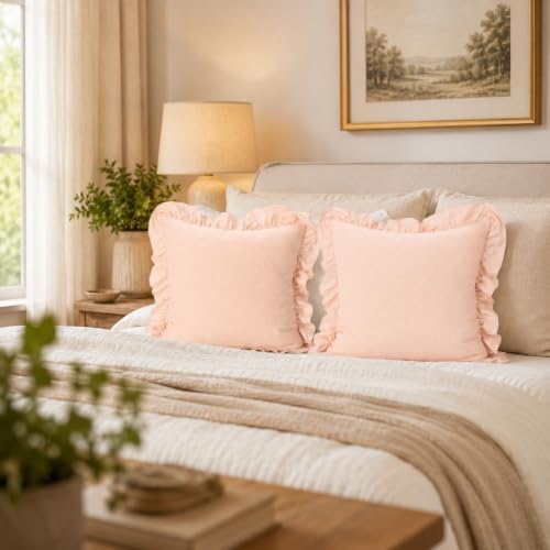 JoraLion Ruffled Throw Pillow Cover 20x20 Solid Blush Pink - Image 4