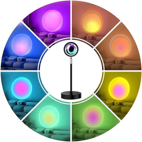 Sunset Lamp Projection, Sunset Night Light Rainbow Projector 180° 16 Color Changing 4 Modes, Vlog, Photography, Decorative, Party Decor, Gift for Women(16 Color) (red) (red) - Image 2