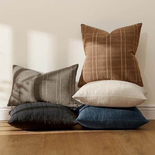 MIULEE Linen Plaid Pillow Covers Fall Decorative 20x20 Camel Brown - Image 7