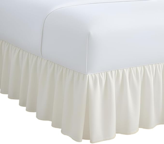 Rajlinen Ruffled Bed Skirt Twin, 18 Inch Drop Dust Ruffle with Split Corners, 100% Microfiber Bedskirt with Platform, Three-Sided Coverage Ruffled Gathering Design, Ivory