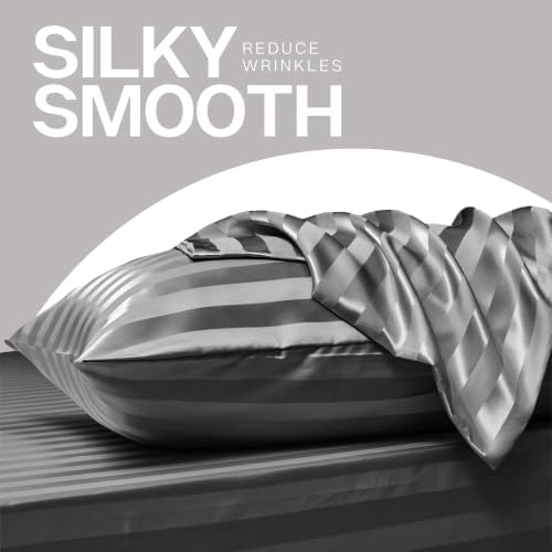 MR&HM Satin Pillowcase 2 Pack, King Size 20"x36", Dark Grey Striped - Image 5