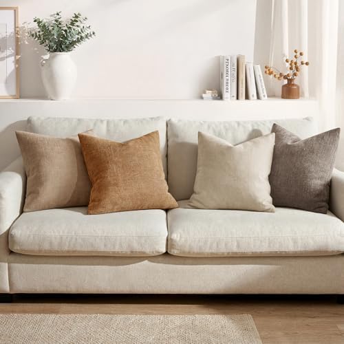 MIULEE Textured Chenille Throw Pillow Covers 20x20 Inch Beige - Image 5