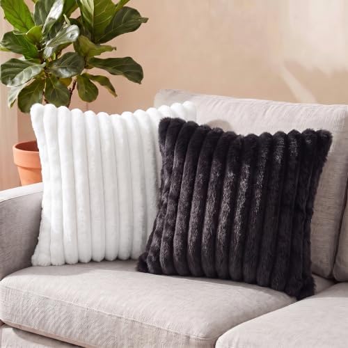 Set of 2 Decorative Throw Pillow Covers 16x16 Faux Fur Pure White - Image 5
