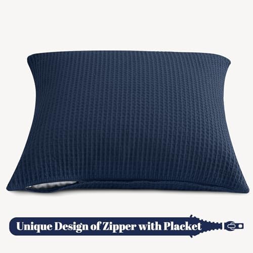 PHF Cotton Waffle Throw Pillow Covers 24" x 24", Dark Navy, No Insert - Image 5