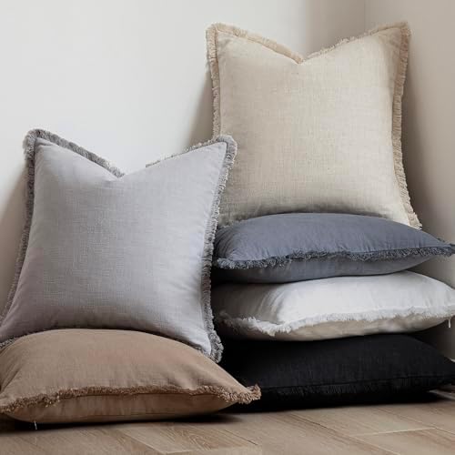 Foindtower Boho Linen Fringe Lumbar Throw Pillow Covers 12×20 Light Gray - Image 6