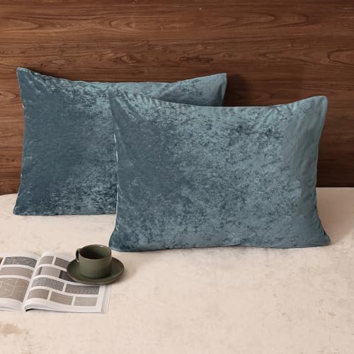 PHF Truly Velvet Pillowcases King Size 20" x 36", Stormy Blue, No Insert by PHF
