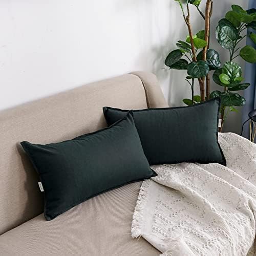 Jeanerlor Natural Cotton Linen Green Decorative 12"x20" Throw Pillow Case by Jeanerlor