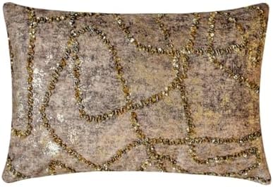 The HomeCentric Decorative Lumbar Pillow Cover Gold, Hand Embroidery Oblong by TheHomeCentric