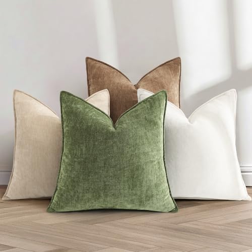 decorUhome Chenille Olive Green Velvet Throw Pillow Covers 26x26 Set of 2 - Image 7