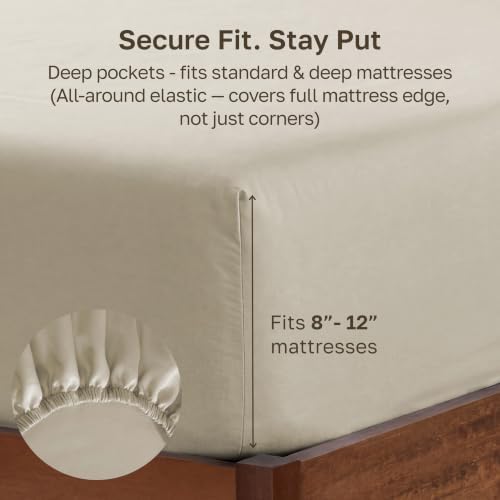 Soft Natural 100% Cotton Sateen Twin XL Fitted Sheet - Image 4