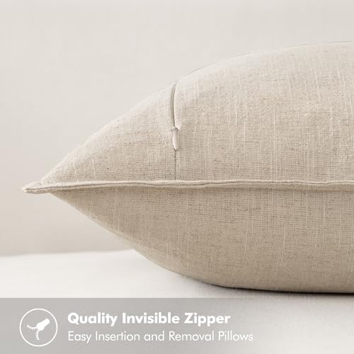 MIULEE Decorative Linen Euro Sham Pillow Covers 28x28 Inch Natural Beige - Image 3