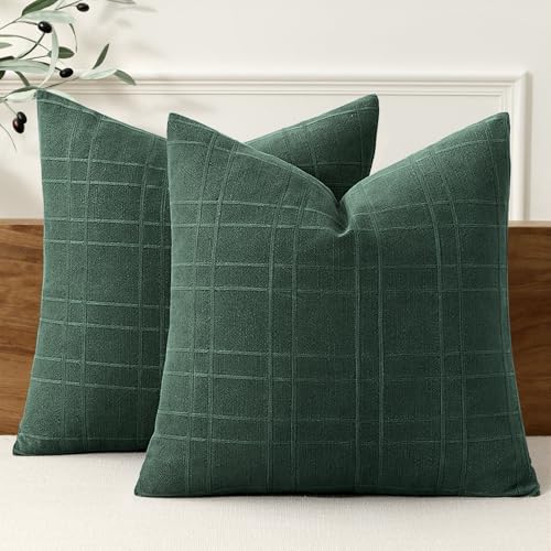MIULEE Linen Plaid Pillow Covers Christmas Decorative Euro 24x24 Dark Green by MIULEE