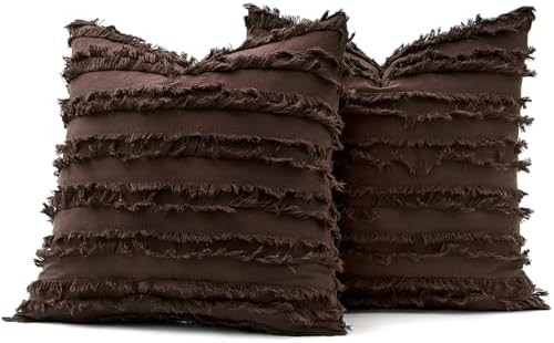 MIULEE Boho Linen Striped Throw Pillow Covers 20x20, Dark Brown - Image 7