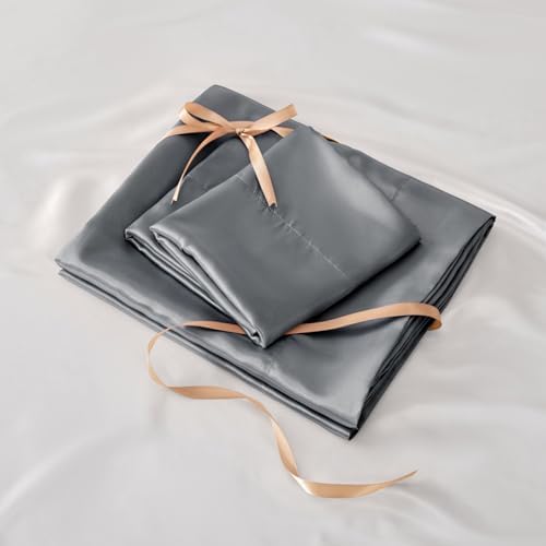 BEDELITE Satin Sheets Twin Size Bed Set, Dark Grey, 3 Pieces - Image 6