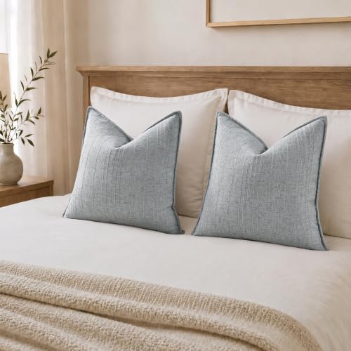 decorUhome Sky Blue Textured Linen Throw Pillow Covers 16x16 Set of 2 - Image 6