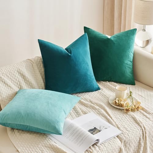 MIULEE 24x24 Inch Pack of 2 Euro Velvet Throw Pillow Covers Teal - Image 3