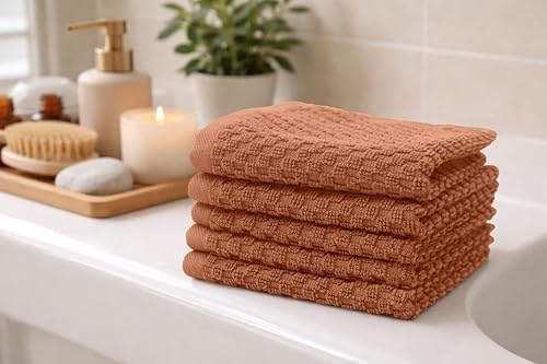 COTTON CRAFT Euro Spa Waffle Wash Cloth - Set of 12 Mocha Washcloth - Image 2