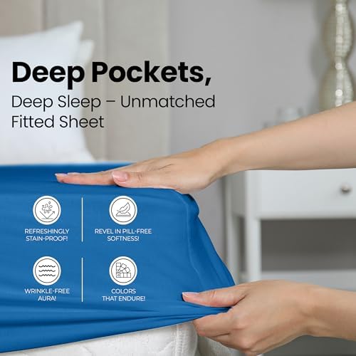 Queen Fitted Sheet, Ultra Soft Fits Up to 15 Inch Deep Pocket, Dusk Blue - Image 4